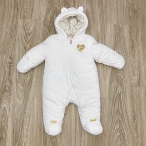 Juicy Couture Baby Bunting Snowsuit Hooded Footed White 6-9 Months
